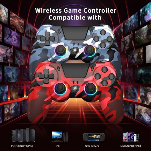 2 وحدة تحكم لاسلكية لجهاز PS4، وحدة تحكم عن بعد للألعاب متوافقة مع PS4/Slim/Pro/PC، قابلة للبرمجة، ضوء RGB، بطارية 1000 مللي أمبير، اهتزاز مزدوج، جيروسكوبي 6 محاور، مشاركة، لوحة لمس، مكبر صوت ومقبس صوت in Kuwait