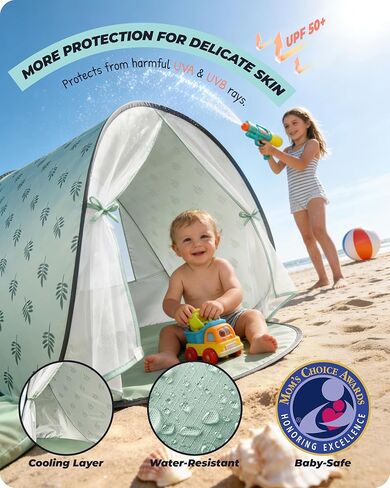Baby Beach Tent, 2026 Upgrade Pop Up UPF 50+ UV Protection Sun Shelter Canopy with Mosquito Net Portable Outdoor Shade Summer Essentials for Babies & Toddlers in Kuwait