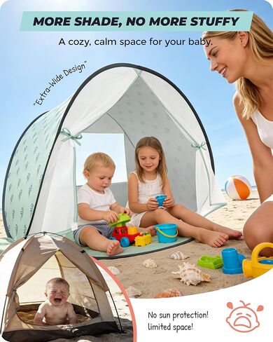 Baby Beach Tent, 2026 Upgrade Pop Up UPF 50+ UV Protection Sun Shelter Canopy with Mosquito Net Portable Outdoor Shade Summer Essentials for Babies & Toddlers in Kuwait