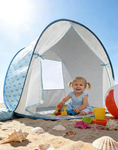 Baby Beach Tent, 2026 Upgrade Pop Up UPF 50+ UV Protection Sun Shelter Canopy with Mosquito Net Portable Outdoor Shade Summer Essentials for Babies & Toddlers in Kuwait