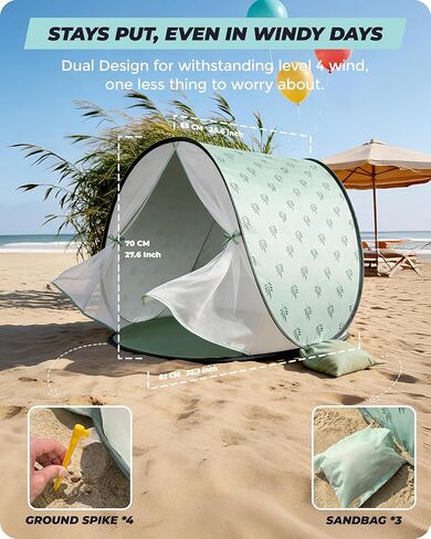 Baby Beach Tent, 2026 Upgrade Pop Up UPF 50+ UV Protection Sun Shelter Canopy with Mosquito Net Portable Outdoor Shade Summer Essentials for Babies & Toddlers in Kuwait
