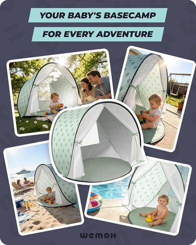 Baby Beach Tent, 2026 Upgrade Pop Up UPF 50+ UV Protection Sun Shelter Canopy with Mosquito Net Portable Outdoor Shade Summer Essentials for Babies & Toddlers in Kuwait