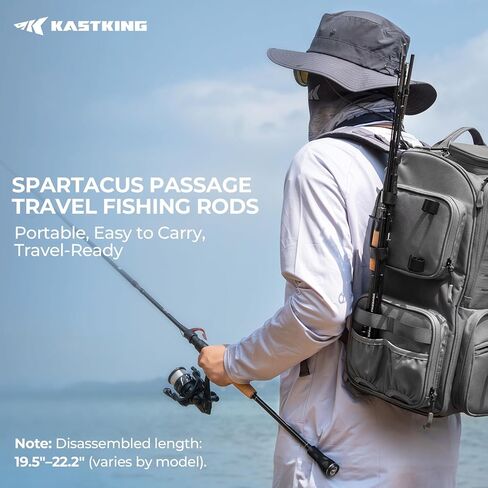 قضبان صيد السمك للسفر KastKing Spartacus Passage، قضبان غزل وصب محمولة مكونة من 4 قطع، طرف مزدوج إضافي، فراغات جرافيت IM7، أدلة من الفولاذ المقاوم للصدأ مع حلقات أكسيد الزركونيوم، مقبض EVA in Kuwait
