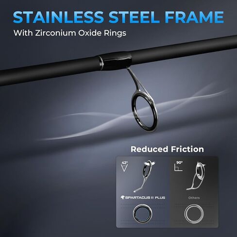 KastKing Spartacus II Plus Twin-Tip Spinning & Casting Rods, IM6 Graphite Blanks, Stainless Steel Frame with Zirconium Oxide Rings, 2-Piece Rods with Extra Tip Section, PTS, No-Slip Grip, Hook Keeper in Kuwait