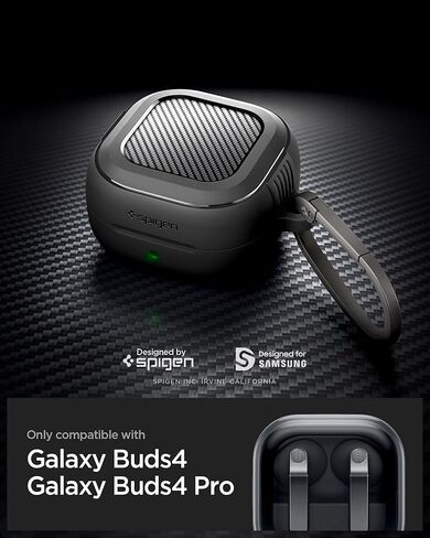 حافظة Spigen لهاتف Samsung Galaxy Buds 4 Pro / حافظة Galaxy Buds 4 (2026)، غطاء متين للحماية من السقوط مع حلقة تسلق - أسود مطفي in Kuwait