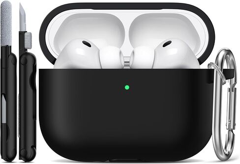 R-fun for AirPods Pro 3 Case (2025), Soft Silicone Protective Case Cover Compatible with Apple AirPods Pro 3rd Generation (USB-C Cable) for Women Men with Cleaning Kit and Keychain, Black in Saudi Arabia