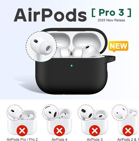 R-fun for AirPods Pro 3 Case (2025), Soft Silicone Protective Case Cover Compatible with Apple AirPods Pro 3rd Generation (USB-C Cable) for Women Men with Cleaning Kit and Keychain, Black in Saudi Arabia