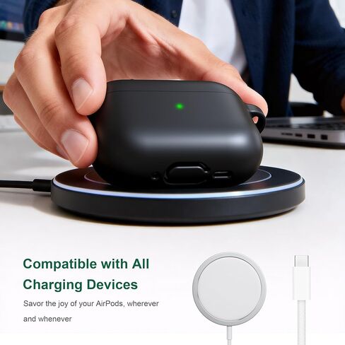 R-fun for AirPods Pro 3 Case (2025), Soft Silicone Protective Case Cover Compatible with Apple AirPods Pro 3rd Generation (USB-C Cable) for Women Men with Cleaning Kit and Keychain, Black in Saudi Arabia