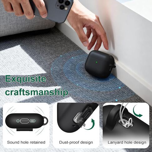 R-fun for AirPods Pro 3 Case (2025), Soft Silicone Protective Case Cover Compatible with Apple AirPods Pro 3rd Generation (USB-C Cable) for Women Men with Cleaning Kit and Keychain, Black in Saudi Arabia