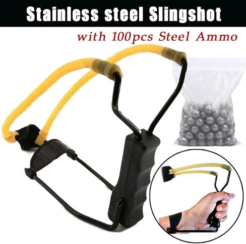 Folding Slingshot with 2Pcs Slingshot Replacement Band and 100Pcs Steel Balls and Wrist Guard is Convenient to Carry The Jungle Hunting Catapult Outdoor Toys Competitive Game in Kuwait