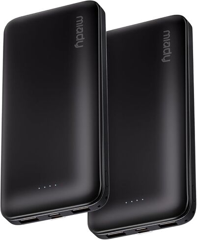 شاحن محمول Miady 2-Pack، بطارية احتياطية رفيعة بقدرة 10000 مللي أمبير في الساعة، حزمة بطارية للسفر 3 مخارج ومدخلين متوافق مع iPhone 17/16/15/14/13 Galaxy S24/22 iPad Android وما إلى ذلك (أسود + أبيض) in Kuwait