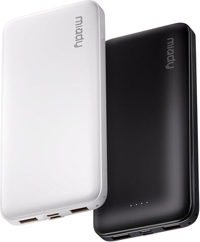 Miady 2-Pack Portable Charger, Slim 10000mAh Power Bank Travel Battery Pack 3 Outputs 2 Inputs Compatible with iPhone 17/16/15/14/13 Galaxy S24/22 iPad Android etc (Black+White) in Saudi Arabia