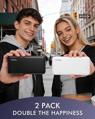 Miady 2-Pack Portable Charger, Slim 10000mAh Power Bank Travel Battery Pack 3 Outputs 2 Inputs Compatible with iPhone 17/16/15/14/13 Galaxy S24/22 iPad Android etc (Black+White) in Saudi Arabia