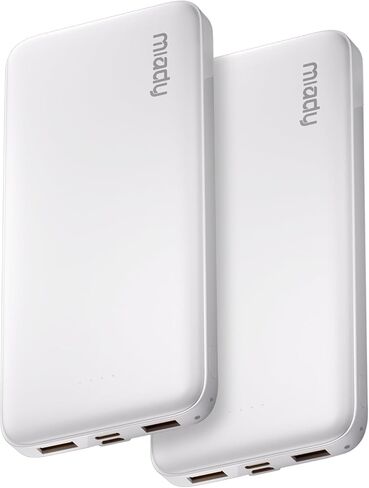 Miady 2-Pack Portable Charger, Slim 10000mAh Power Bank Travel Battery Pack 3 Outputs 2 Inputs Compatible with iPhone 17/16/15/14/13 Galaxy S24/22 iPad Android etc (Black+White) in Saudi Arabia