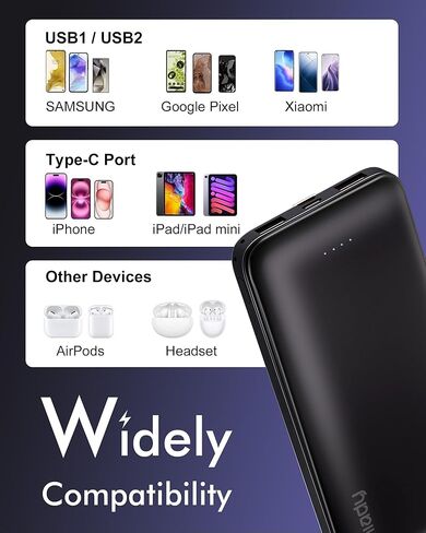 Miady 2-Pack Portable Charger, Slim 10000mAh Power Bank Travel Battery Pack 3 Outputs 2 Inputs Compatible with iPhone 17/16/15/14/13 Galaxy S24/22 iPad Android etc (Black+White) in Saudi Arabia