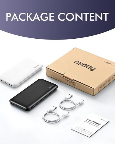 Miady 2-Pack Portable Charger, Slim 10000mAh Power Bank Travel Battery Pack 3 Outputs 2 Inputs Compatible with iPhone 17/16/15/14/13 Galaxy S24/22 iPad Android etc (Black+White) in Saudi Arabia