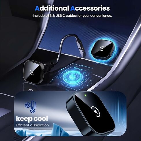 محول CarPlay اللاسلكي المُحسن لعام 2026 - اتصال تلقائي سريع، اتصال مستقر، محول توصيل وتشغيل صغير الحجم للسيارات المتوافقة مع iPhone وAndroid Auto in Kuwait