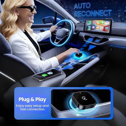 محول CarPlay اللاسلكي المُحسن لعام 2026 - اتصال تلقائي سريع، اتصال مستقر، محول توصيل وتشغيل صغير الحجم للسيارات المتوافقة مع iPhone وAndroid Auto in Kuwait