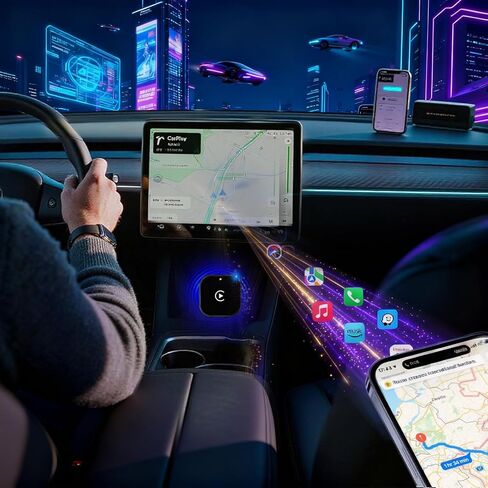 محول CarPlay اللاسلكي المُحسن لعام 2026 - اتصال تلقائي سريع، اتصال مستقر، محول توصيل وتشغيل صغير الحجم للسيارات المتوافقة مع iPhone وAndroid Auto in Kuwait