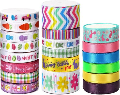 SANNIX 20 Pieces 3 Size Christmas Ribbons for Craft Holiday Printed Grosgrain Organza Satin Ribbons Metallic Glitter Fabric Ribbons Bulk Gift Wrapping Bow(20x2yd) in Kuwait
