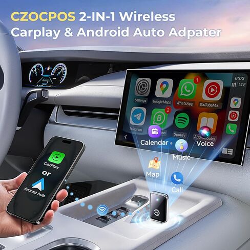 Wireless CarPlay Adapter for iPhone, Convert Wired Car Play to Wireless, 2 in 1 Plug and Play Android Auto and Carplay for Cars with Built-in CarPlay, Support iOS 10 Android 11 and Above (Silver) in Saudi Arabia