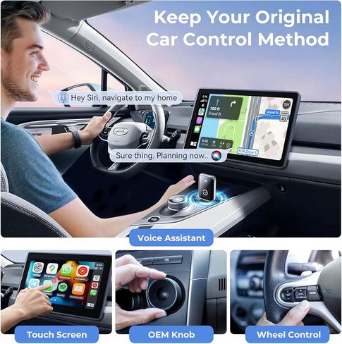 Wireless CarPlay Adapter for iPhone, Convert Wired Car Play to Wireless, 2 in 1 Plug and Play Android Auto and Carplay for Cars with Built-in CarPlay, Support iOS 10 Android 11 and Above (Silver) in Saudi Arabia