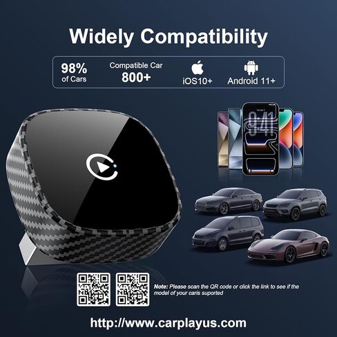 محول CarPlay اللاسلكي لأجهزة Apple iPhone وAndroid Auto 2026 - بلوتوث وواي فاي، التوصيل والتشغيل، إعادة الاتصال التلقائي السريع 3X، بدون تأخير، تحويل سلكي إلى محول تشغيل سيارة لاسلكي (أسود) in Kuwait