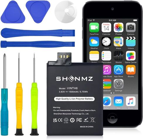 بطارية A1641، [محدثة] بطارية بديلة بقدرة عالية 1500 مللي أمبير في الساعة جديدة 0 دورة لجهاز iPod Touch الجيل السادس 16 جيجابايت 32 جيجابايت 64 جيجابايت A1574، iPod Touch الجيل السابع، مع مجموعة أدوات إصلاح in Kuwait