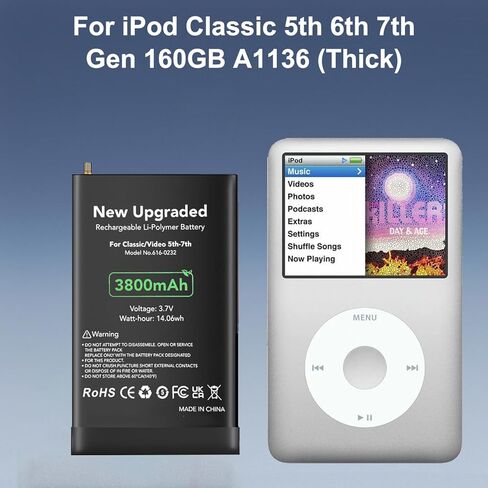 بطارية 3800 مللي أمبير في الساعة لجهاز iPod 5th - 7th Generation Video Classic، بطارية عالية السعة 616-0232 مع iPod 5th 30GB 6th 80GB 6.5th 120GB 7th 160GB مع مجموعة أدوات الإصلاح in Kuwait