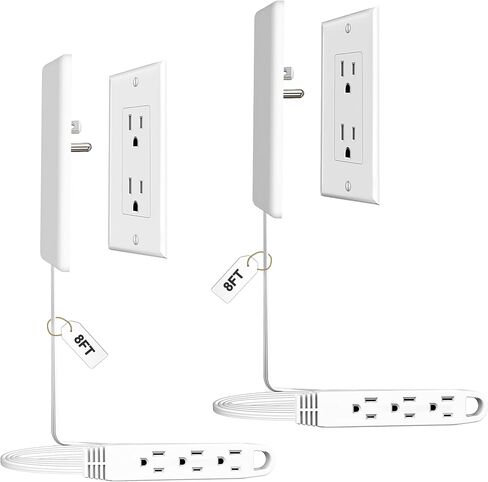 CABOCASA 3FT Ultra Flat Plug Extension Cord Power Strip مع 3 منافذ، براءة اختراع غطاء منفذ رفيع للغاية قابل للفصل ومخفي للغاية وقابس مسطح للغاية، بحد أقصى. 13A 125V 1625W ETL مدرج، لون أبيض in Kuwait