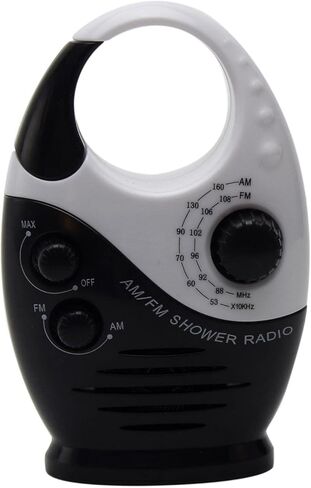 Waterproof Shower Radio, 1Pc Adjustable Volume Shower AM FM Button Speaker Portable Waterproof Speaker Bathroom Speakers Wireless Radio with Top Handl(Color:Black and White) in Saudi Arabia
