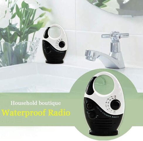 Waterproof Shower Radio, 1Pc Adjustable Volume Shower AM FM Button Speaker Portable Waterproof Speaker Bathroom Speakers Wireless Radio with Top Handl(Color:Black and White) in Saudi Arabia