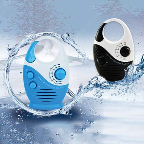 Waterproof Shower Radio, 1Pc Adjustable Volume Shower AM FM Button Speaker Portable Waterproof Speaker Bathroom Speakers Wireless Radio with Top Handl(Color:Black and White) in Saudi Arabia