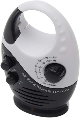 Waterproof Shower Radio, 1Pc Adjustable Volume Shower AM FM Button Speaker Portable Waterproof Speaker Bathroom Speakers Wireless Radio with Top Handl(Color:Black and White) in Saudi Arabia