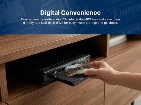 إيمرسون ED-8001 مشغل دي في دي، مشغل وسائط لأقراص DVD، CD، MP3 | تشغيل وتسجيل عبر USB، شاشة أمامية وجهاز تحكم عن بعد - مركز ترفيه مدمج لأي غرفة in Kuwait