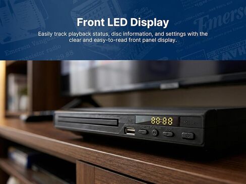 إيمرسون ED-8001 مشغل دي في دي، مشغل وسائط لأقراص DVD، CD، MP3 | تشغيل وتسجيل عبر USB، شاشة أمامية وجهاز تحكم عن بعد - مركز ترفيه مدمج لأي غرفة in Kuwait