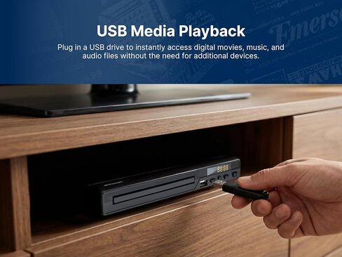 إيمرسون ED-8001 مشغل دي في دي، مشغل وسائط لأقراص DVD، CD، MP3 | تشغيل وتسجيل عبر USB، شاشة أمامية وجهاز تحكم عن بعد - مركز ترفيه مدمج لأي غرفة in Kuwait