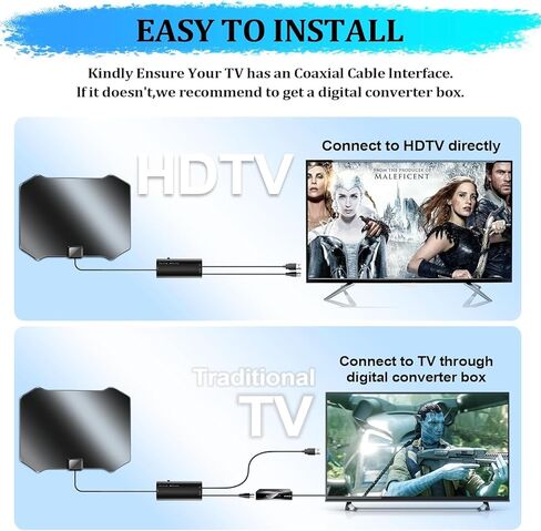هوائي تلفزيون 2026 داخلي، هوائي HDTV يزيد عن 3600 ميل للتلفزيون الذكي، هوائي تلفزيون رقمي مع معزز إشارة مكبر للصوت للقنوات المحلية، يدعم 4K 1080p - كابل محوري 18FT in Kuwait
