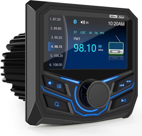 جهاز استقبال راديو بلوتوث من الدرجة البحرية - مشغل وسائط متعددة ستيريو بقياس القارب - شاشة LCD 4.1 بوصة مدخل كاميرا احتياطية AM FM USB AUX مخرج مضخم صوت لعربة الجولف ATV UTV SXS in Kuwait