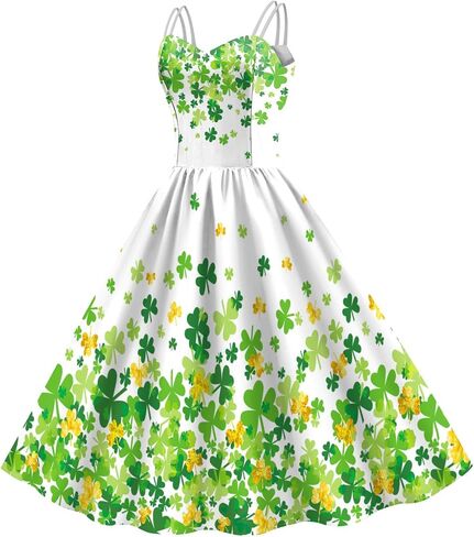 GRAJTCIN Women's St Patricks Day Print Dress Sleeveless Shamrock Dress in Irish Festivals Party in Saudi Arabia