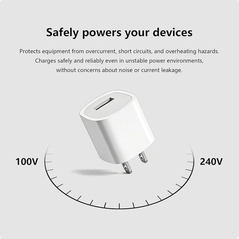 كتلة شحن USB 5 وات لساعة Apple 11/10/9/8/7/6/5/iWatch/iPhone 11/XS/XR/X/SE Series، 5V 1A منفذ واحد USB-A قابس صندوق شحن للسفر قابس محول مكعب للهاتف (Galaxy، Moto، LG)، Kindle، حزمة واحدة in Kuwait