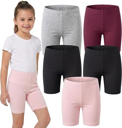 MISS POPULAR Girls 5-Pack Biker Shorts Cotton Spandex Elastic Waistband | Dance, Gymnastics. in Kuwait