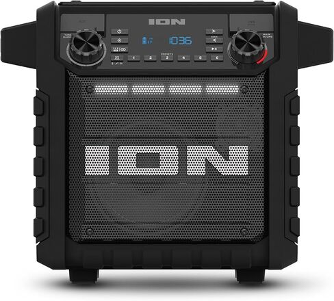 مكبر صوت بلوتوث محمول كلاسيكي من ION Tailgater مع بطارية قابلة لإعادة الشحن، راديو FM، منفذ USB، مقاوم للماء IPX5، مكبر صوت 6.5 بوصة، تطبيق، أسود in Kuwait