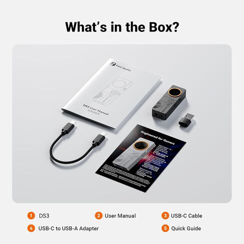 Fosi Audio DS3 USB-C DAC Amp Dongle، مضخم سماعة رأس محمول مع صوت مكاني للألعاب 7.1، ES9039Q2M XMOS مدعوم، DSD512، 3.5 مم فردي 4.4 مم متوازن، مضخم HiFi للكمبيوتر/الهاتف/ PS5/ Switch in Kuwait
