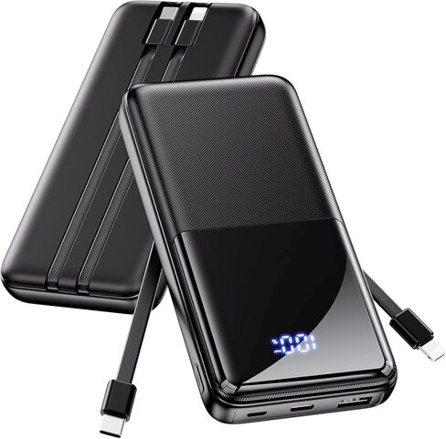Portable Charger Power Bank - 15000mAh Battery Pack 22.5W Fast Charging Built-in Cable, Portable Phone Charger for iPhone All Models Samsung Android, Airline Friendly Camping Travel Essentials, 1 Pack in Saudi Arabia