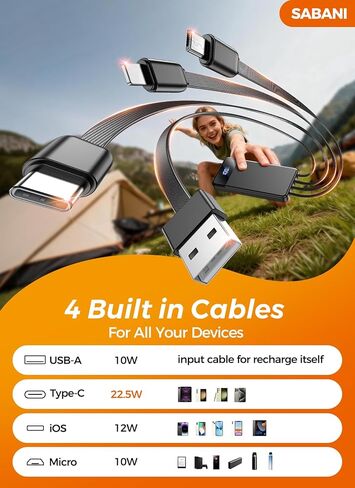 Portable Charger 35000mAh Power Bank - Powerbank with 4 Built in Cables, 22.5W Fast Charging Travel Camping Essential Battery Pack Compatible with iPhone 17 16 15 14 13 Samsung Google, 1 Pack in Kuwait