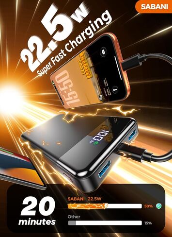Portable Charger 35000mAh Power Bank - Powerbank with 4 Built in Cables, 22.5W Fast Charging Travel Camping Essential Battery Pack Compatible with iPhone 17 16 15 14 13 Samsung Google, 1 Pack in Kuwait