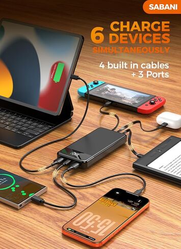 Portable Charger 35000mAh Power Bank - Powerbank with 4 Built in Cables, 22.5W Fast Charging Travel Camping Essential Battery Pack Compatible with iPhone 17 16 15 14 13 Samsung Google, 1 Pack in Kuwait