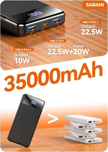 Portable Charger 35000mAh Power Bank - Powerbank with 4 Built in Cables, 22.5W Fast Charging Travel Camping Essential Battery Pack Compatible with iPhone 17 16 15 14 13 Samsung Google, 1 Pack in Kuwait