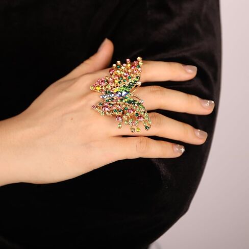 Xerling Crystal Big Butterfly Ring Multi Color Rhinestone Statement Ring Colorful Finger Ring Aesthetic for Women Cocktail Party in Saudi Arabia
